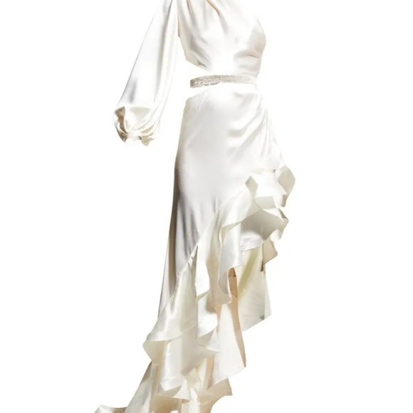 SOLD Monica One-Sleeve Asymmetric Ruffle Gown - Picture 3 of 16